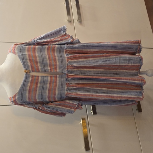 Free People Summer Nights Striped Tunic Cotton Blue Pink Womens Size Medium - Picture 5 of 13